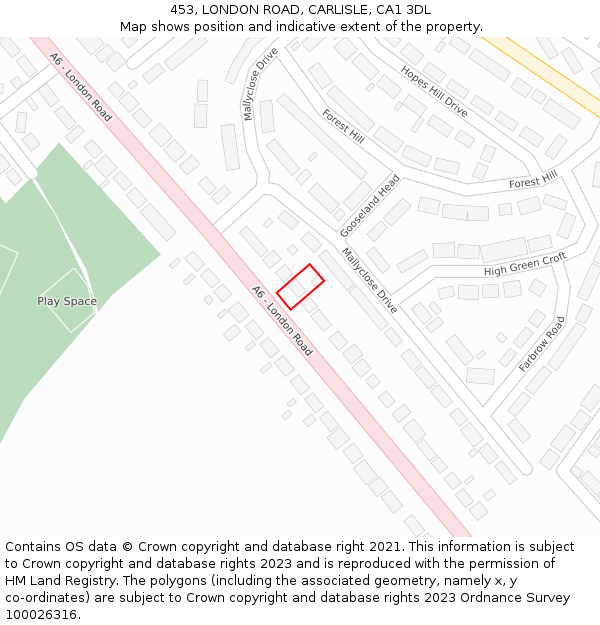 453, LONDON ROAD, CARLISLE, CA1 3DL: Location map and indicative extent of plot