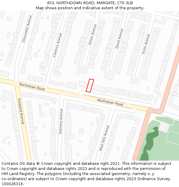 453, NORTHDOWN ROAD, MARGATE, CT9 3LB: Location map and indicative extent of plot