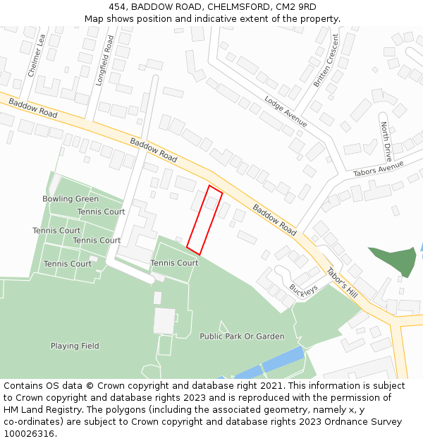 454, BADDOW ROAD, CHELMSFORD, CM2 9RD: Location map and indicative extent of plot