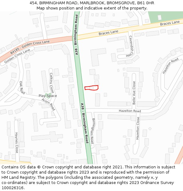 454, BIRMINGHAM ROAD, MARLBROOK, BROMSGROVE, B61 0HR: Location map and indicative extent of plot