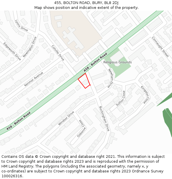 455, BOLTON ROAD, BURY, BL8 2DJ: Location map and indicative extent of plot