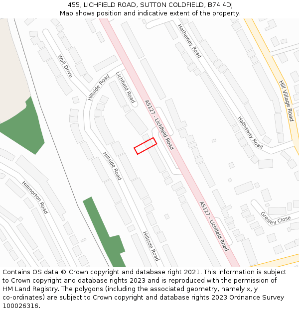 455, LICHFIELD ROAD, SUTTON COLDFIELD, B74 4DJ: Location map and indicative extent of plot