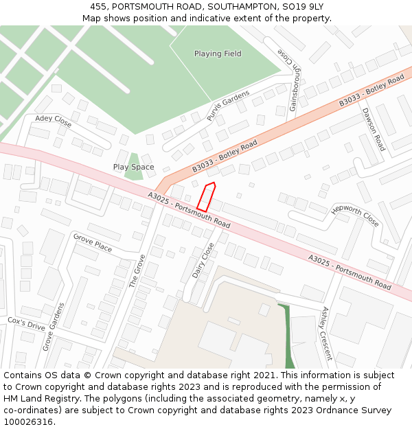 455, PORTSMOUTH ROAD, SOUTHAMPTON, SO19 9LY: Location map and indicative extent of plot