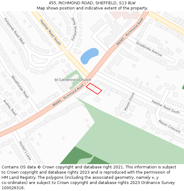 455, RICHMOND ROAD, SHEFFIELD, S13 8LW: Location map and indicative extent of plot