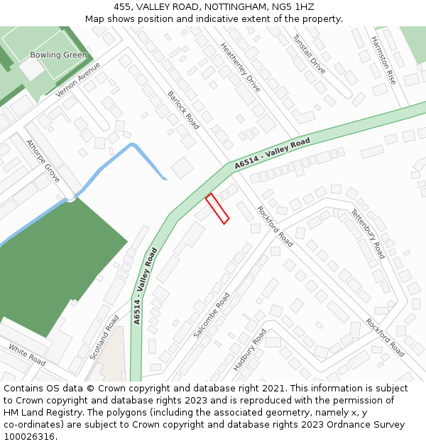 455, VALLEY ROAD, NOTTINGHAM, NG5 1HZ: Location map and indicative extent of plot