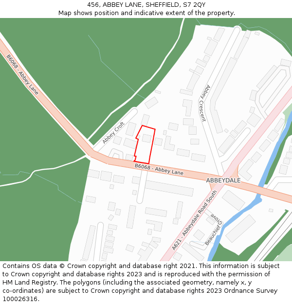 456, ABBEY LANE, SHEFFIELD, S7 2QY: Location map and indicative extent of plot