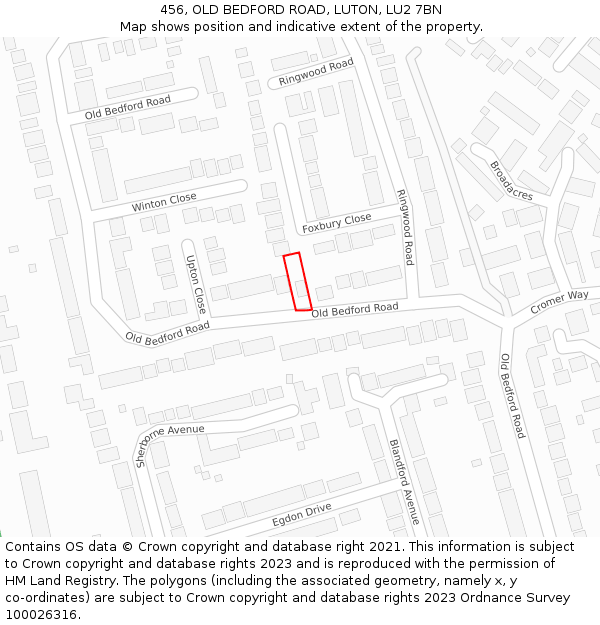 456, OLD BEDFORD ROAD, LUTON, LU2 7BN: Location map and indicative extent of plot