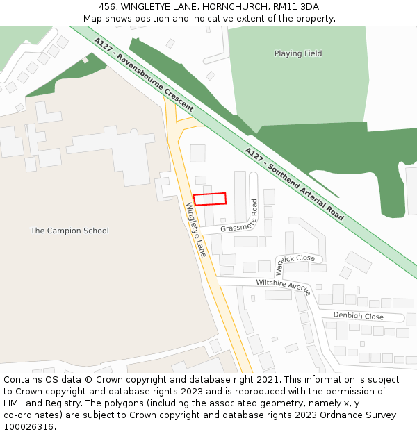 456, WINGLETYE LANE, HORNCHURCH, RM11 3DA: Location map and indicative extent of plot