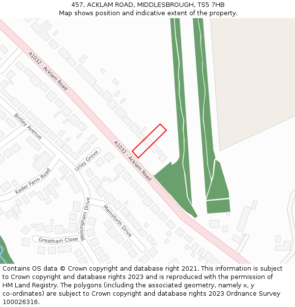 457, ACKLAM ROAD, MIDDLESBROUGH, TS5 7HB: Location map and indicative extent of plot