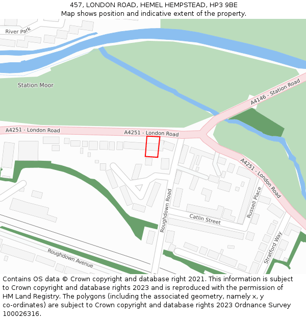 457, LONDON ROAD, HEMEL HEMPSTEAD, HP3 9BE: Location map and indicative extent of plot