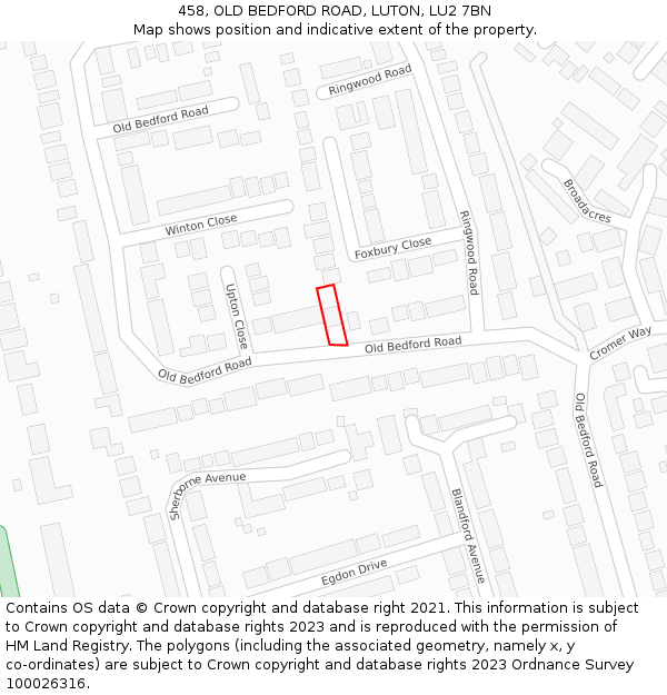 458, OLD BEDFORD ROAD, LUTON, LU2 7BN: Location map and indicative extent of plot