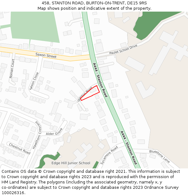 458, STANTON ROAD, BURTON-ON-TRENT, DE15 9RS: Location map and indicative extent of plot