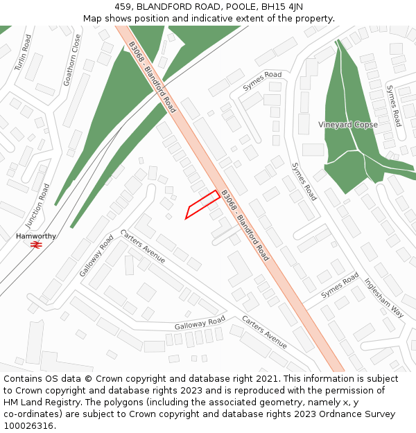 459, BLANDFORD ROAD, POOLE, BH15 4JN: Location map and indicative extent of plot