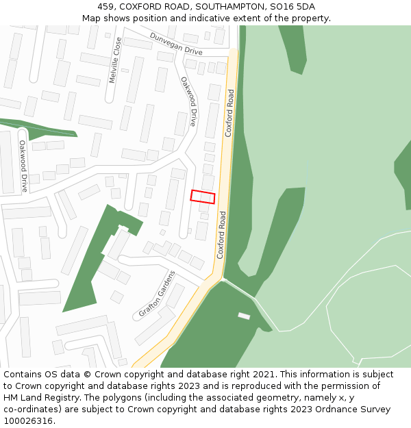 459, COXFORD ROAD, SOUTHAMPTON, SO16 5DA: Location map and indicative extent of plot