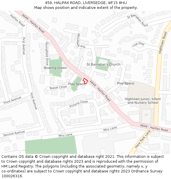 459, HALIFAX ROAD, LIVERSEDGE, WF15 8HU: Location map and indicative extent of plot
