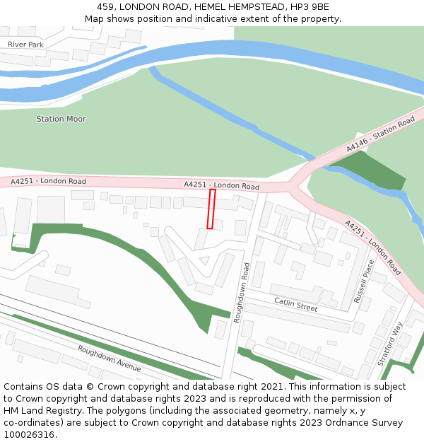 459, LONDON ROAD, HEMEL HEMPSTEAD, HP3 9BE: Location map and indicative extent of plot