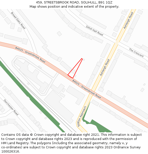 459, STREETSBROOK ROAD, SOLIHULL, B91 1QZ: Location map and indicative extent of plot