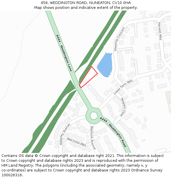 459, WEDDINGTON ROAD, NUNEATON, CV10 0HA: Location map and indicative extent of plot