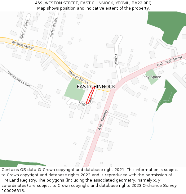 459, WESTON STREET, EAST CHINNOCK, YEOVIL, BA22 9EQ: Location map and indicative extent of plot