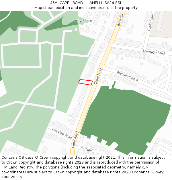 45A, CAPEL ROAD, LLANELLI, SA14 8SL: Location map and indicative extent of plot