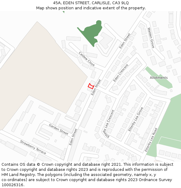 45A, EDEN STREET, CARLISLE, CA3 9LQ: Location map and indicative extent of plot