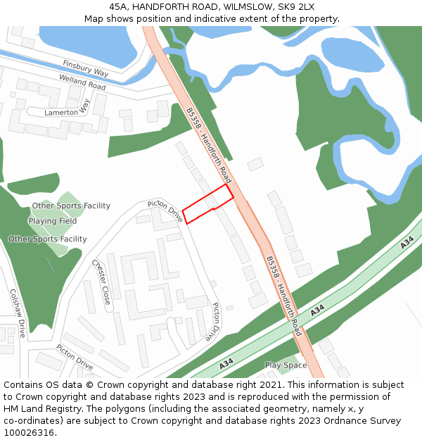 45A, HANDFORTH ROAD, WILMSLOW, SK9 2LX: Location map and indicative extent of plot