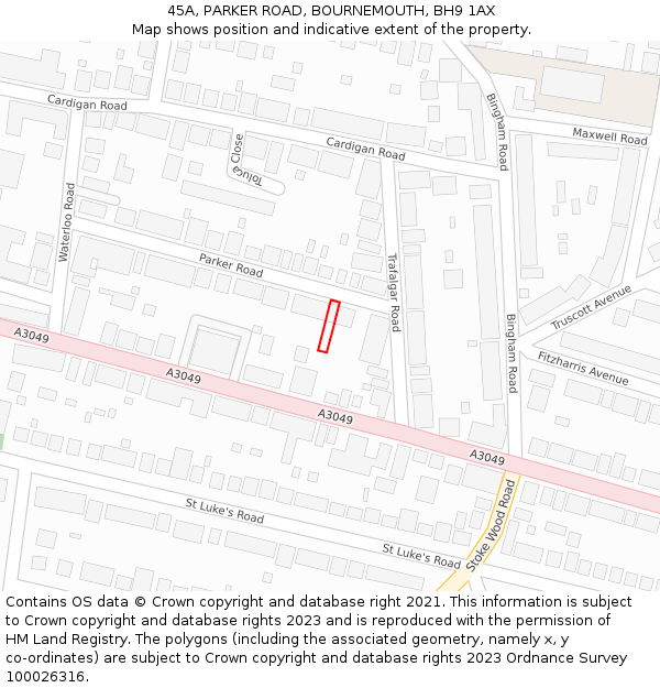 45A, PARKER ROAD, BOURNEMOUTH, BH9 1AX: Location map and indicative extent of plot