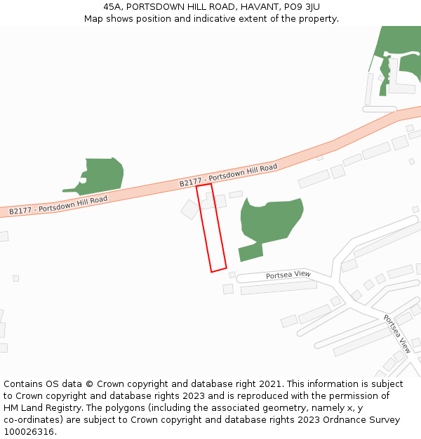 45A, PORTSDOWN HILL ROAD, HAVANT, PO9 3JU: Location map and indicative extent of plot