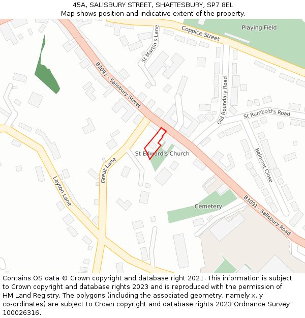 45A, SALISBURY STREET, SHAFTESBURY, SP7 8EL: Location map and indicative extent of plot