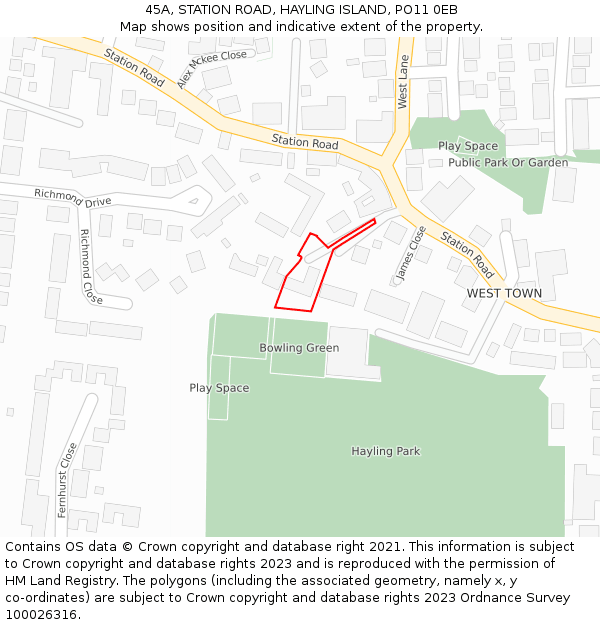 45A, STATION ROAD, HAYLING ISLAND, PO11 0EB: Location map and indicative extent of plot