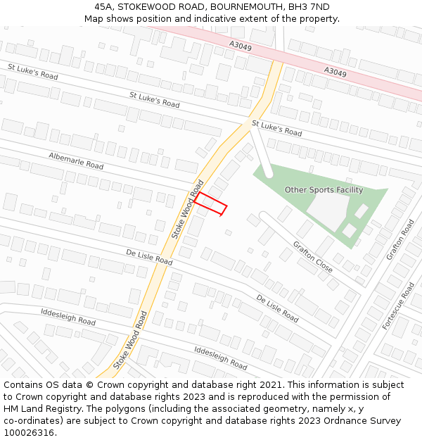 45A, STOKEWOOD ROAD, BOURNEMOUTH, BH3 7ND: Location map and indicative extent of plot