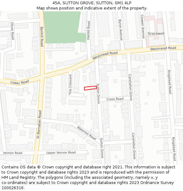 45A, SUTTON GROVE, SUTTON, SM1 4LP: Location map and indicative extent of plot