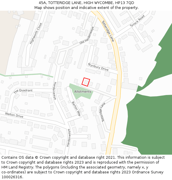 45A, TOTTERIDGE LANE, HIGH WYCOMBE, HP13 7QD: Location map and indicative extent of plot