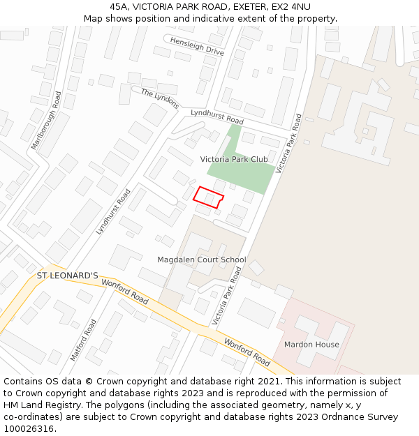 45A, VICTORIA PARK ROAD, EXETER, EX2 4NU: Location map and indicative extent of plot