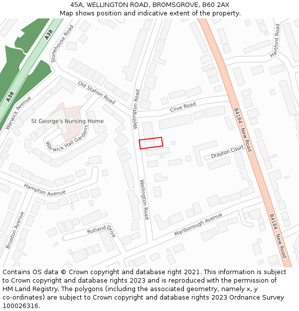 45A, WELLINGTON ROAD, BROMSGROVE, B60 2AX: Location map and indicative extent of plot
