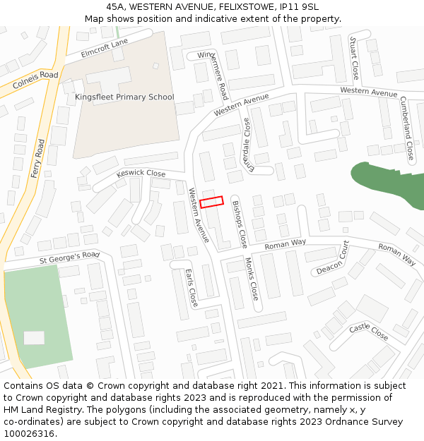 45A, WESTERN AVENUE, FELIXSTOWE, IP11 9SL: Location map and indicative extent of plot