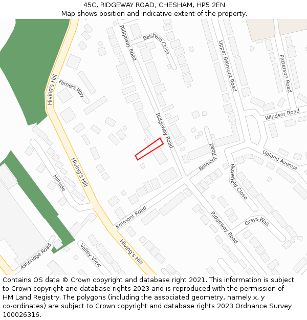 45C, RIDGEWAY ROAD, CHESHAM, HP5 2EN: Location map and indicative extent of plot