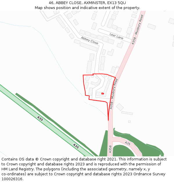 46, ABBEY CLOSE, AXMINSTER, EX13 5QU: Location map and indicative extent of plot