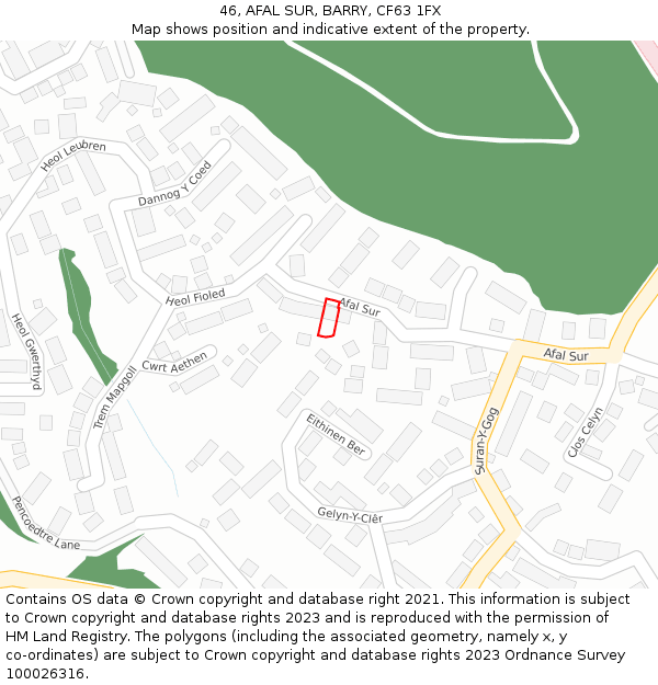 46, AFAL SUR, BARRY, CF63 1FX: Location map and indicative extent of plot