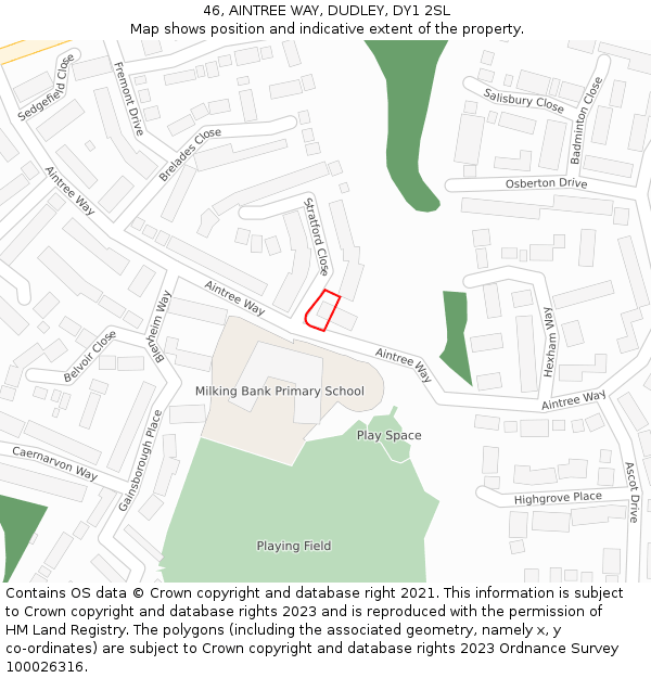 46, AINTREE WAY, DUDLEY, DY1 2SL: Location map and indicative extent of plot