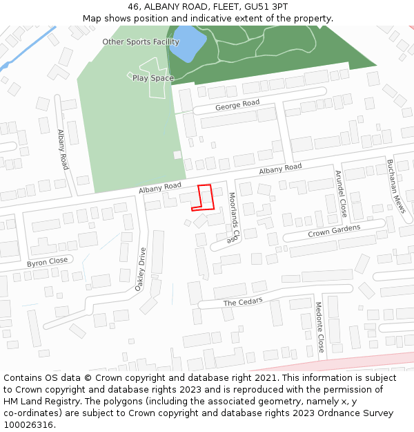46, ALBANY ROAD, FLEET, GU51 3PT: Location map and indicative extent of plot