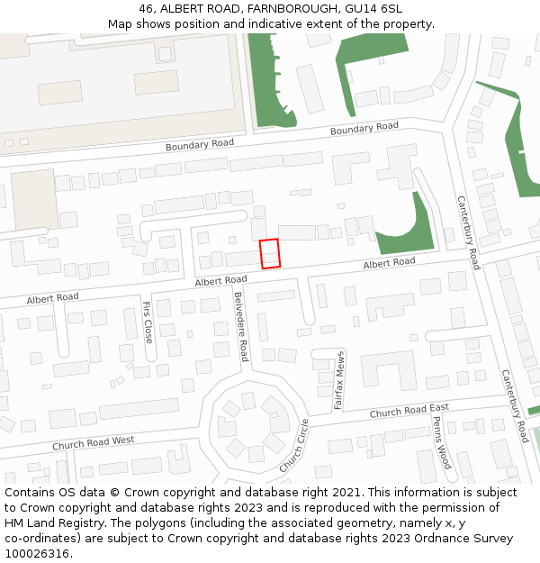 46, ALBERT ROAD, FARNBOROUGH, GU14 6SL: Location map and indicative extent of plot