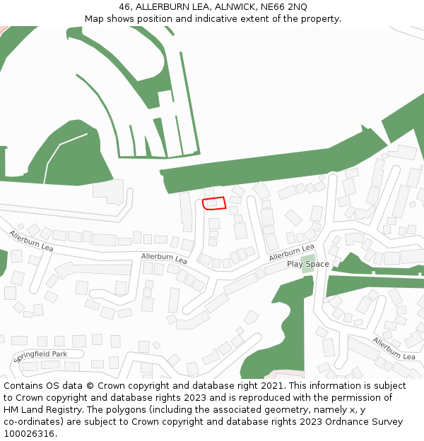 46, ALLERBURN LEA, ALNWICK, NE66 2NQ: Location map and indicative extent of plot