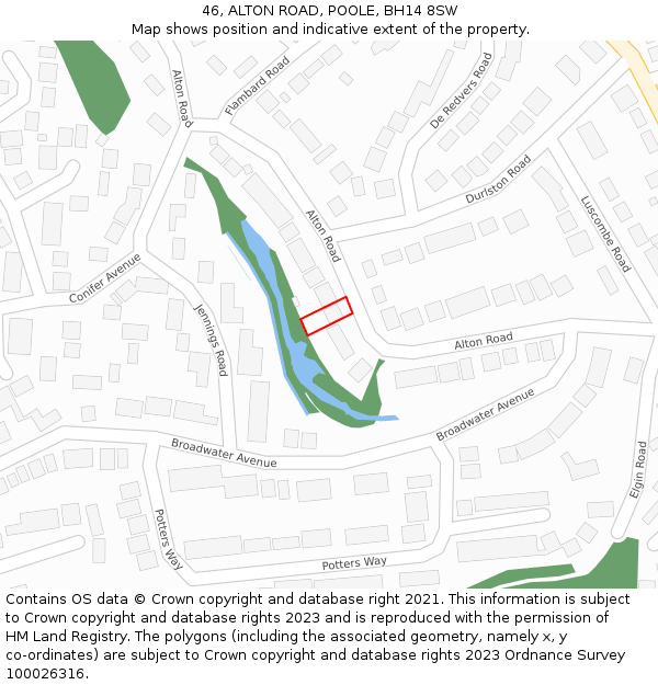 46, ALTON ROAD, POOLE, BH14 8SW: Location map and indicative extent of plot