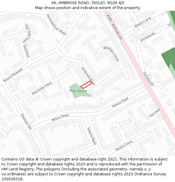 46, AMBROSE ROAD, TADLEY, RG26 4JS: Location map and indicative extent of plot