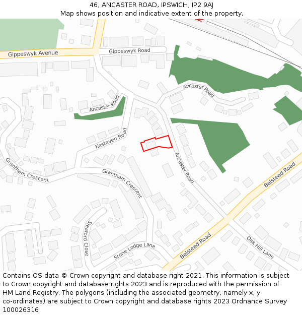 46, ANCASTER ROAD, IPSWICH, IP2 9AJ: Location map and indicative extent of plot