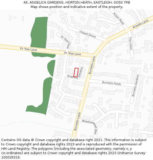 46, ANGELICA GARDENS, HORTON HEATH, EASTLEIGH, SO50 7PB: Location map and indicative extent of plot