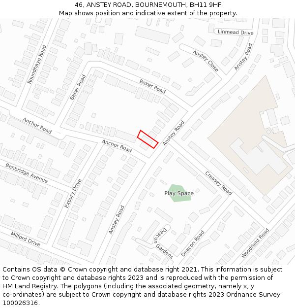 46, ANSTEY ROAD, BOURNEMOUTH, BH11 9HF: Location map and indicative extent of plot