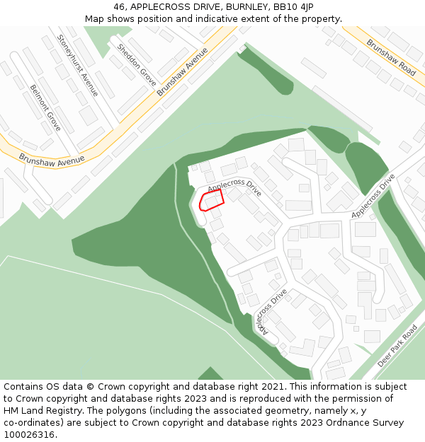 46, APPLECROSS DRIVE, BURNLEY, BB10 4JP: Location map and indicative extent of plot