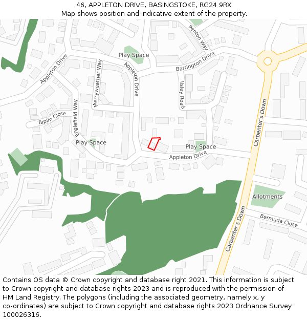 46, APPLETON DRIVE, BASINGSTOKE, RG24 9RX: Location map and indicative extent of plot